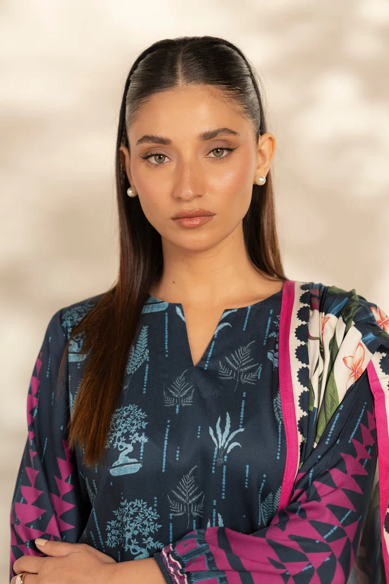 Al Karam Stitched Viscose 3 Piece FW-133-25-1 Blue J(10) - Image 3