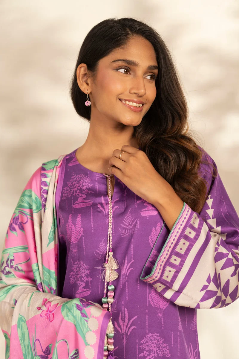 Al Karam Stitched Viscose 3 Piece FW-133-25-1 Purple J(10) - Image 3