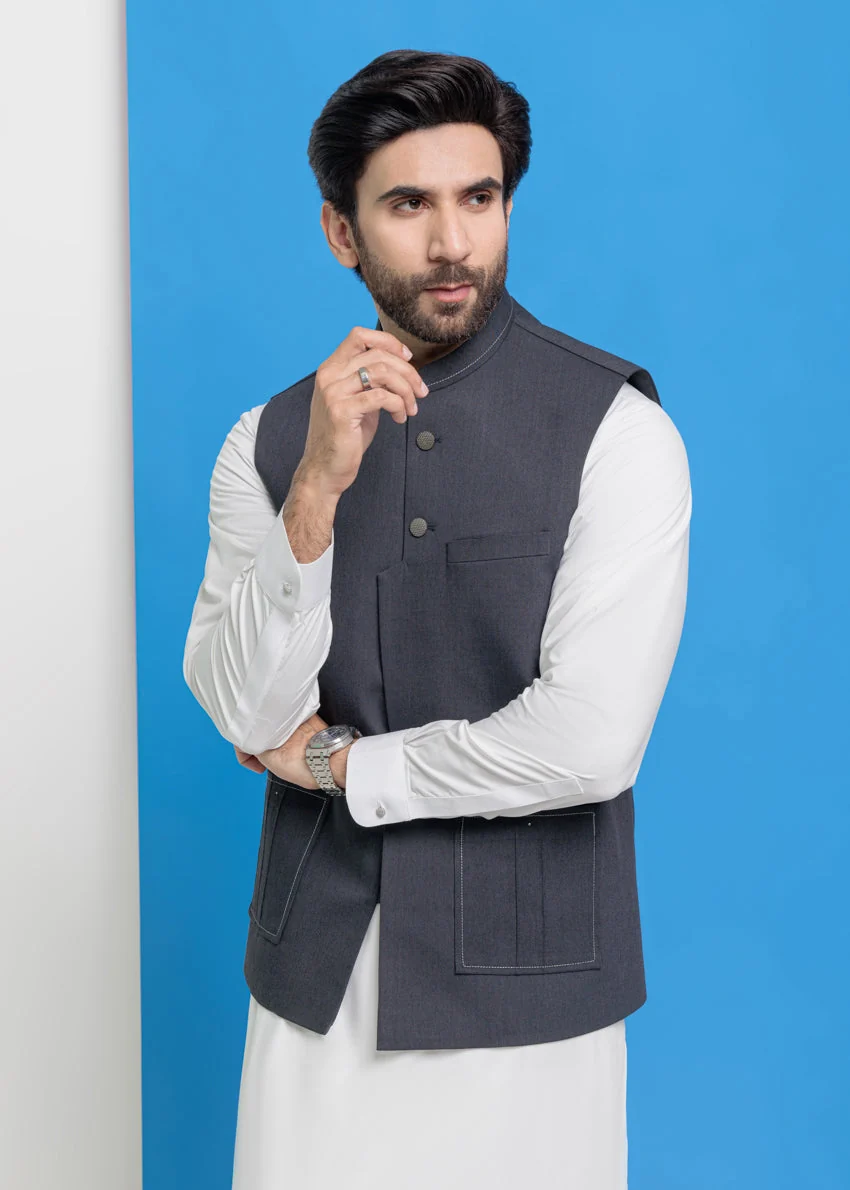 Charcoal-Blended-Waist Coat - (M25WCS1004) - Image 4