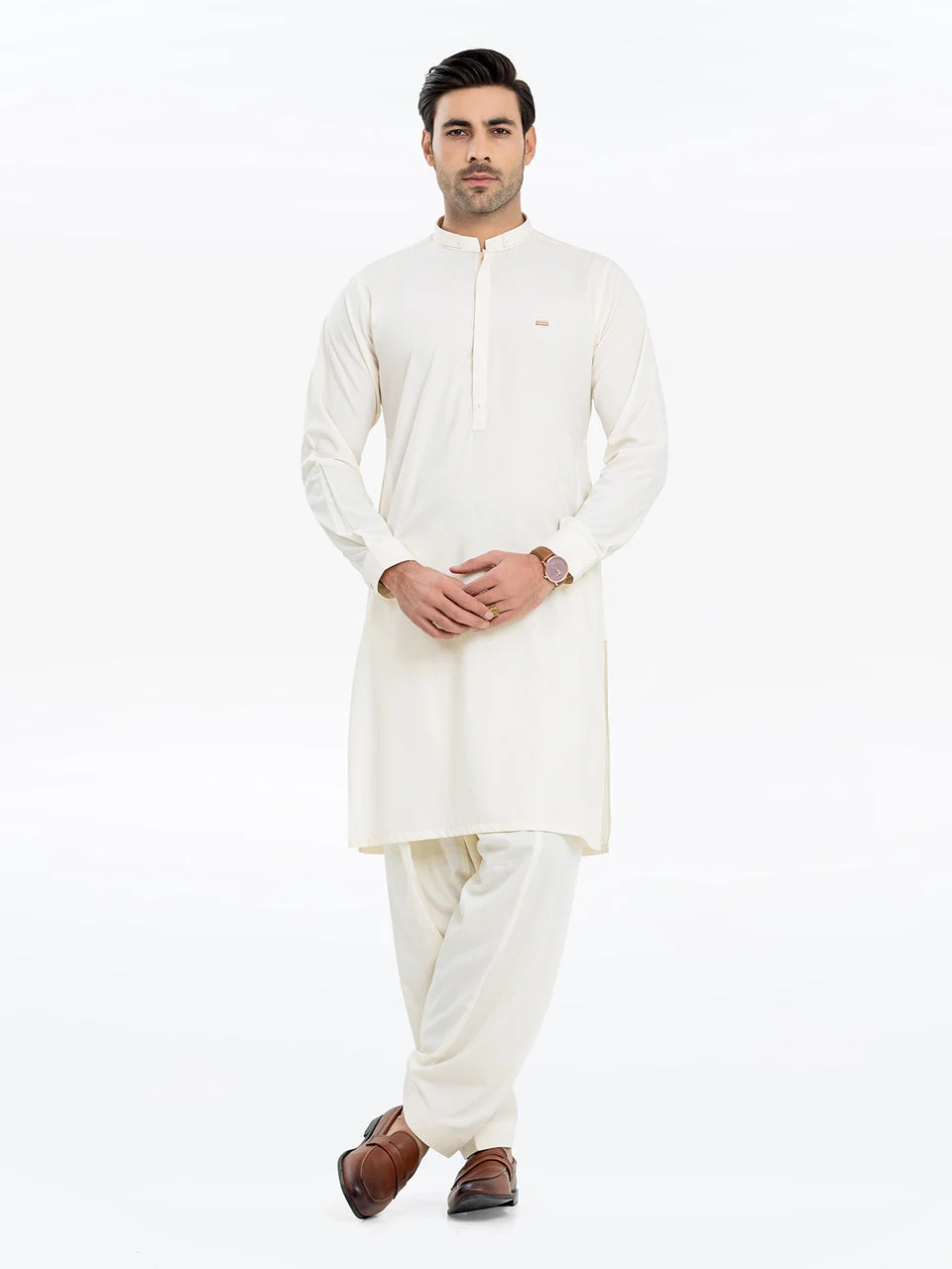 Edenrobe Men's Cream Kurta Shalwar - EMTKST24S-99460 NY(F24)