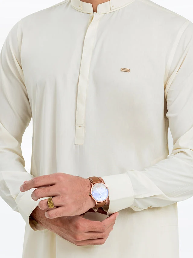 Edenrobe Men's Cream Kurta Shalwar - EMTKST24S-99460 NY(F24) - Image 3