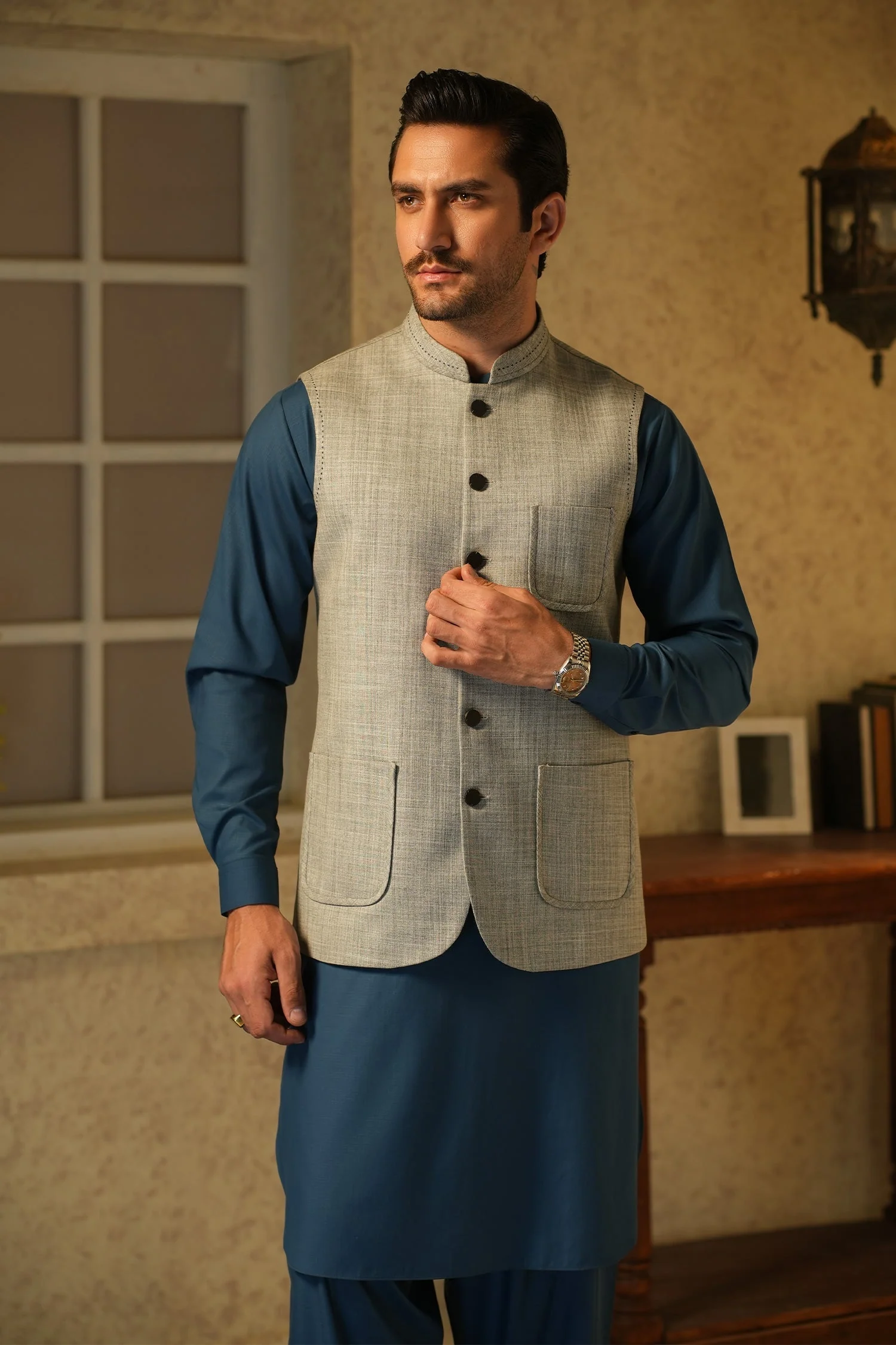MENS BASIC WAISTCOAT - GREY AWB2508 - Image 2