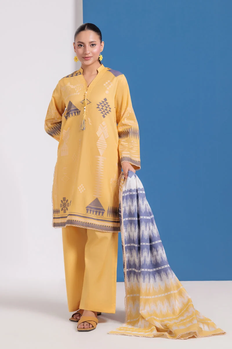 Mustard-Jacquard-3 Piece (WPS25JD3049) J(115)