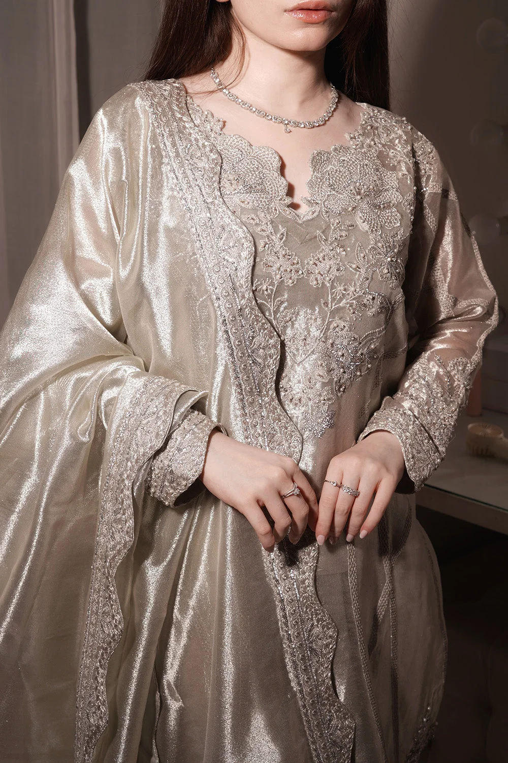 Festive Stitched Tissue Silk 3 Piece MW40114 - Image 2
